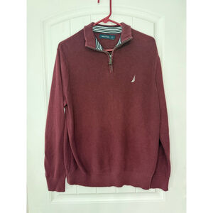 Men's Nautica Burgundy Quarter-Zip Sweater Medium 100% cotton size M Preppy